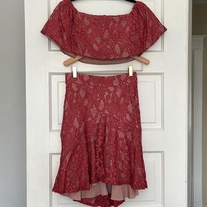 Alexis Lace Matching Skirt Crop Top Set sz XS